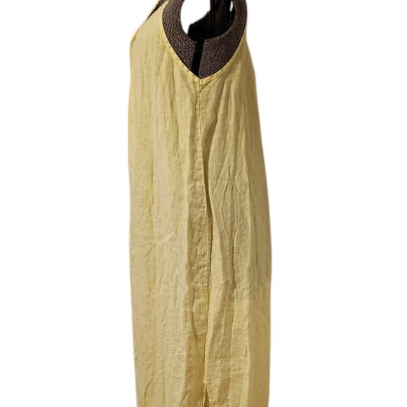 Size Large Terzo Millennio Made in Italy 100% Linen Maxi Dress Buttery Yellow - Picture 2 of 8
